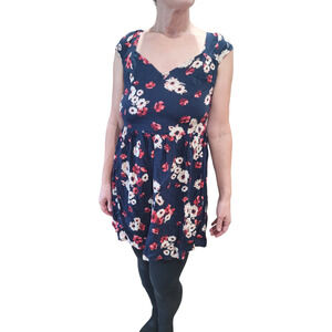 Hollister Womens Babydoll Sundress Large Blue Pink Floral Open Back Balletcore